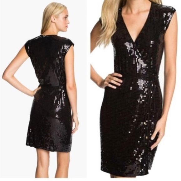 MICHEAL Kors Sequins Black Wrap Dress Size Small - Picture 1 of 15